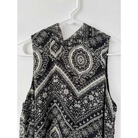 Cookies Hawai’i Paisley High Neck Black and Cream Color Midi Dress Size Small - Picture 2 of 11